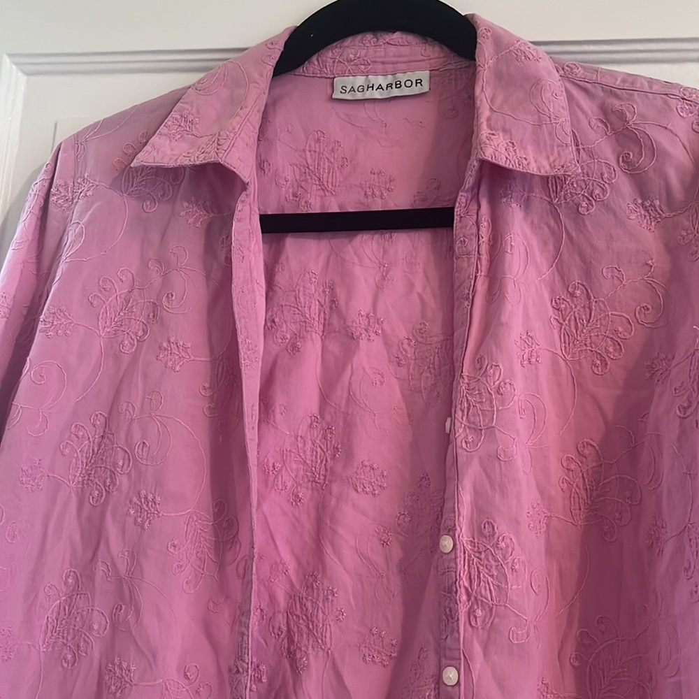 Pink embroidered button down - Picture 2 of 5